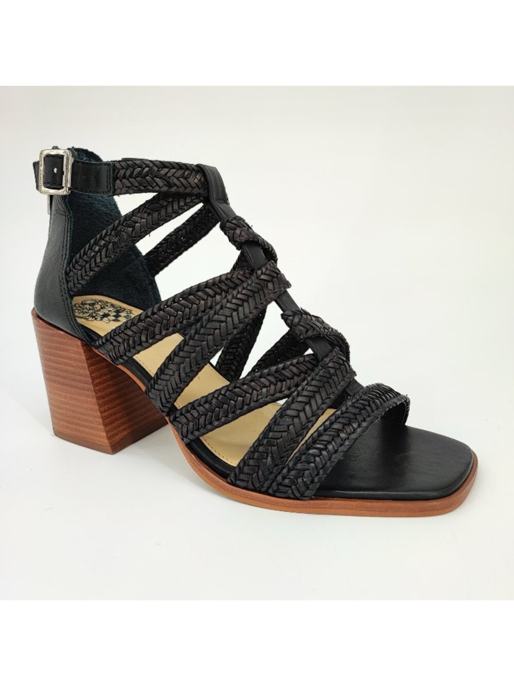 Vince Camuto Nissena Women's Size 7.5 M Sandals Leather Black Block Strappy